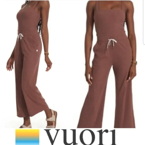 Vuori Mudra Jumpsuit Women's Ribbed Drawstring Pockets Athleisure Hazelnut NWT - Picture 13 of 13
